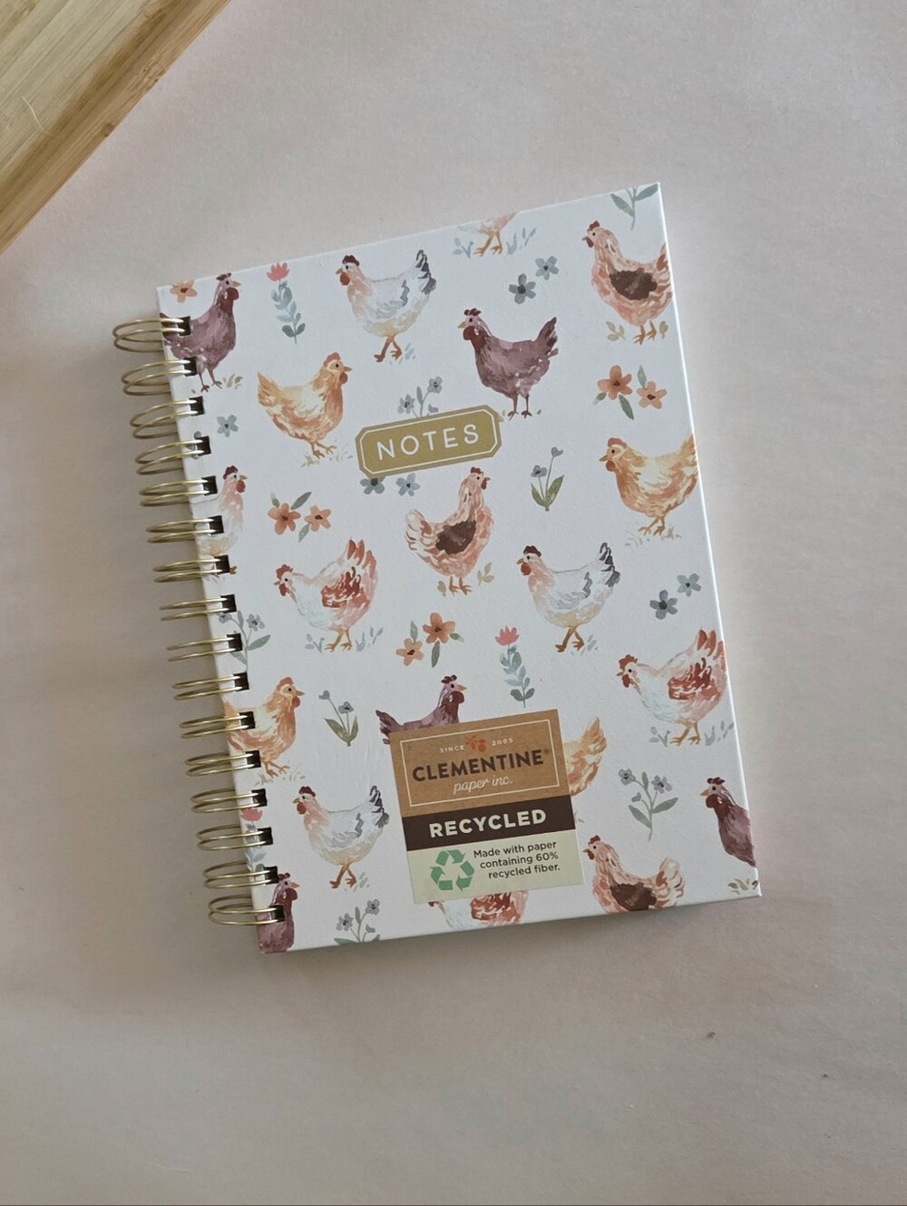 Clementine Chickens Floral Medium Hardcover Spiral Notebook Journal